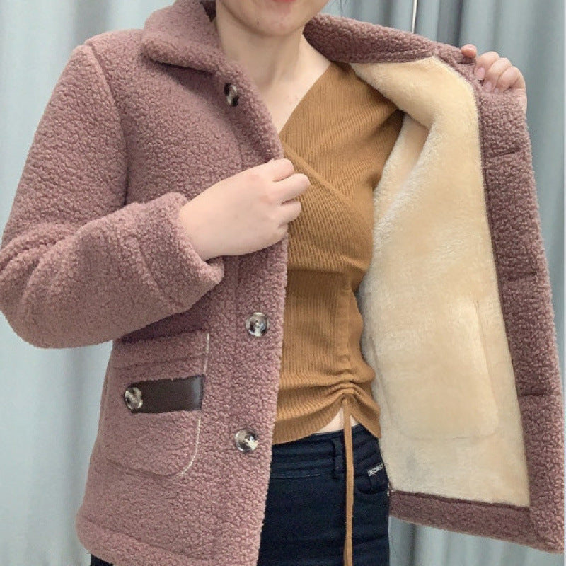 Lamb fleece coat, lined, mid-length, winter