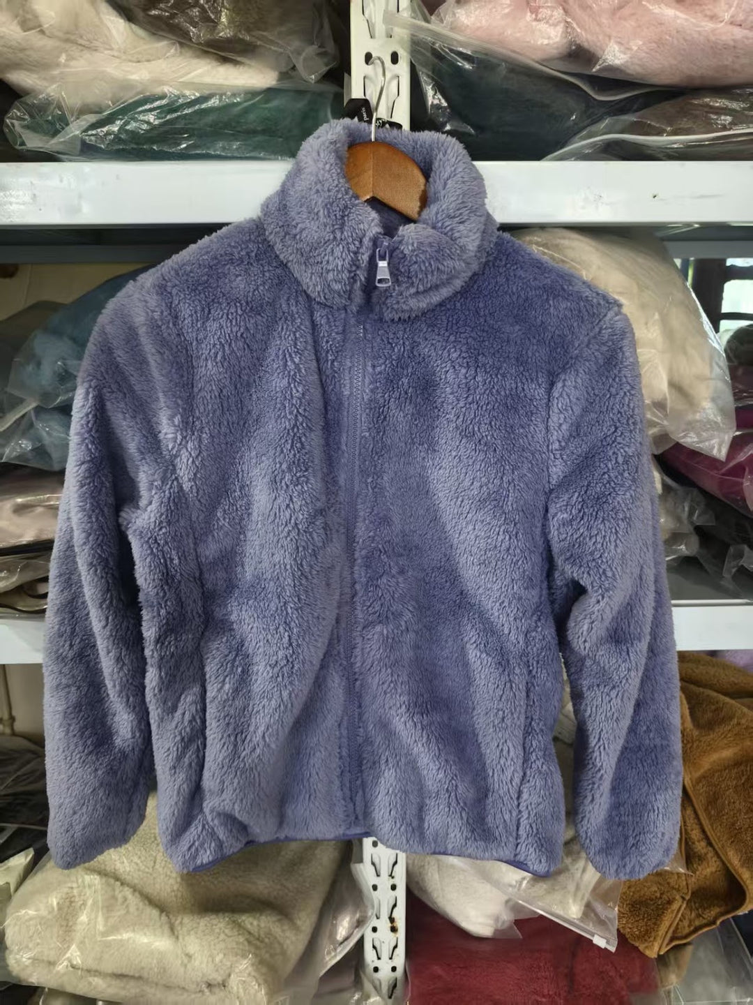 Fleece jacket with stand-up collar and zipper