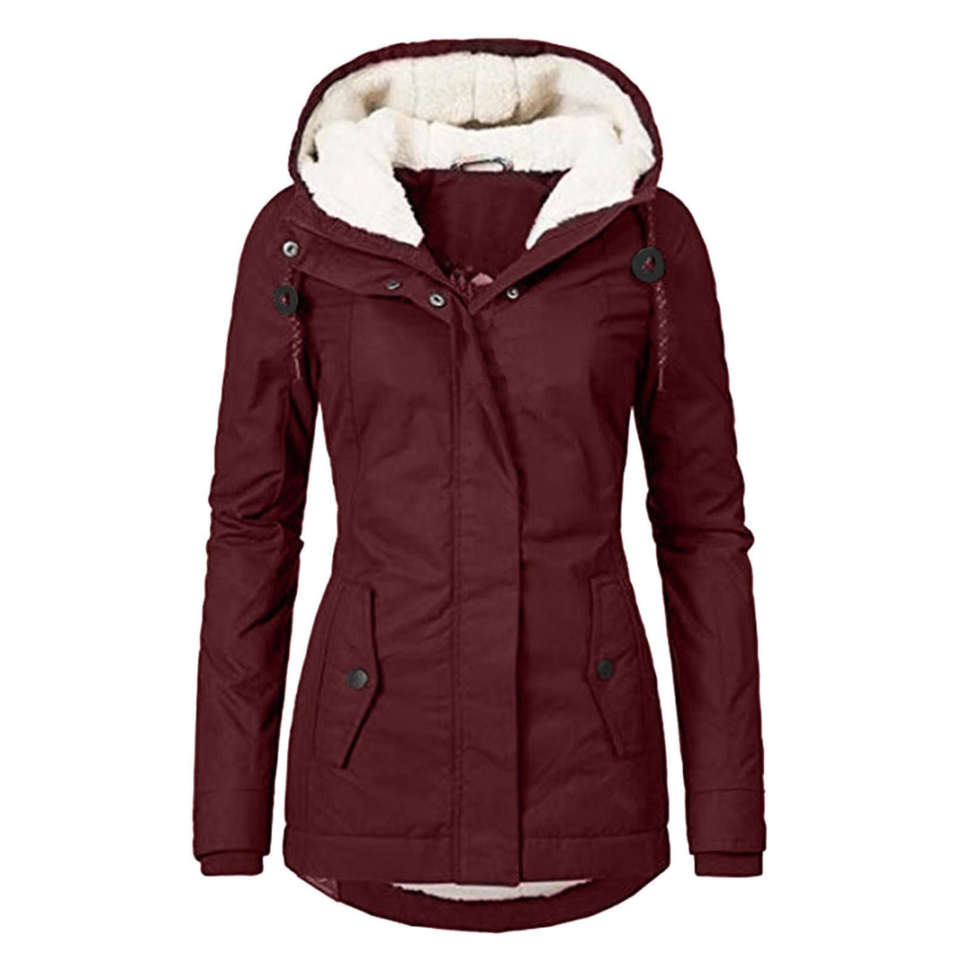 Fleece-lined parka with lambskin imitation