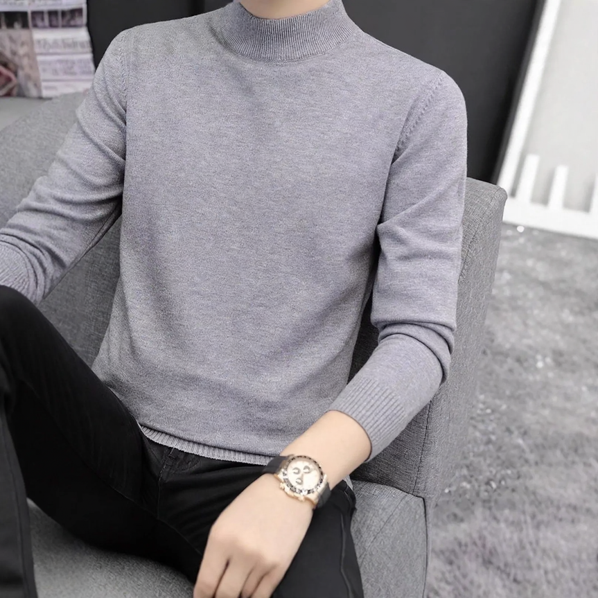 Men's sweater with stand-up collar, solid color