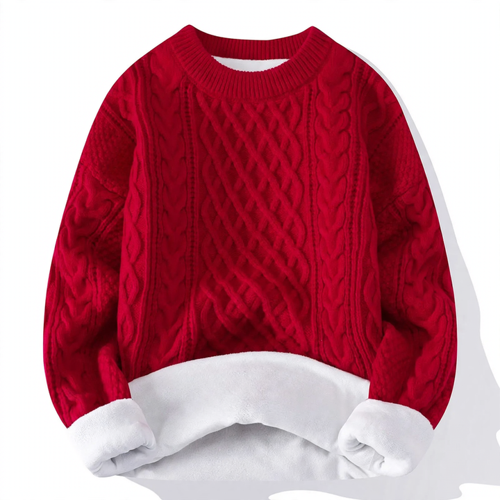 Padded knit sweater with cable pattern