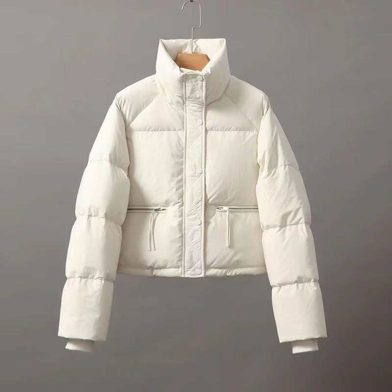 Short women's quilted jacket with stand-up collar, lined