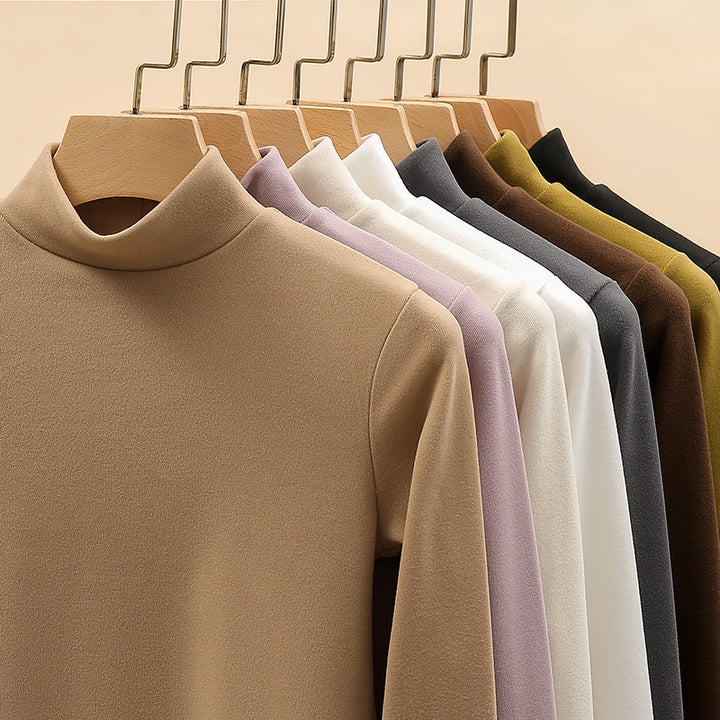 Women's thermal undershirt with stand-up collar, lined