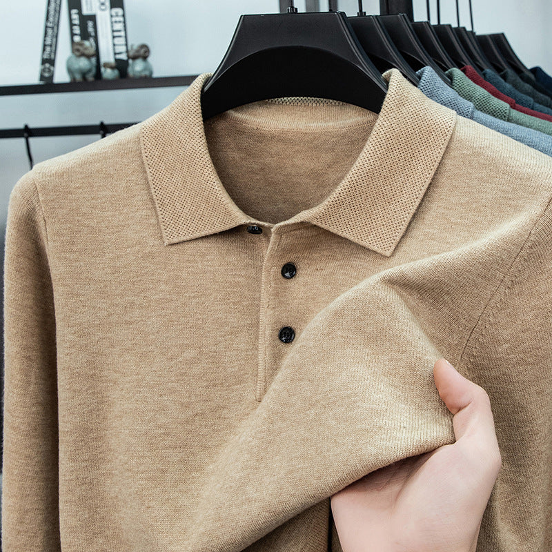 Men's knit sweater with shawl collar and thermal lining