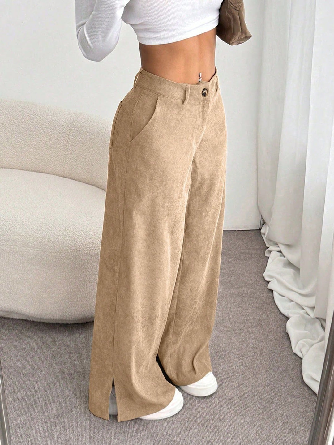 Retro corduroy trousers with straight leg