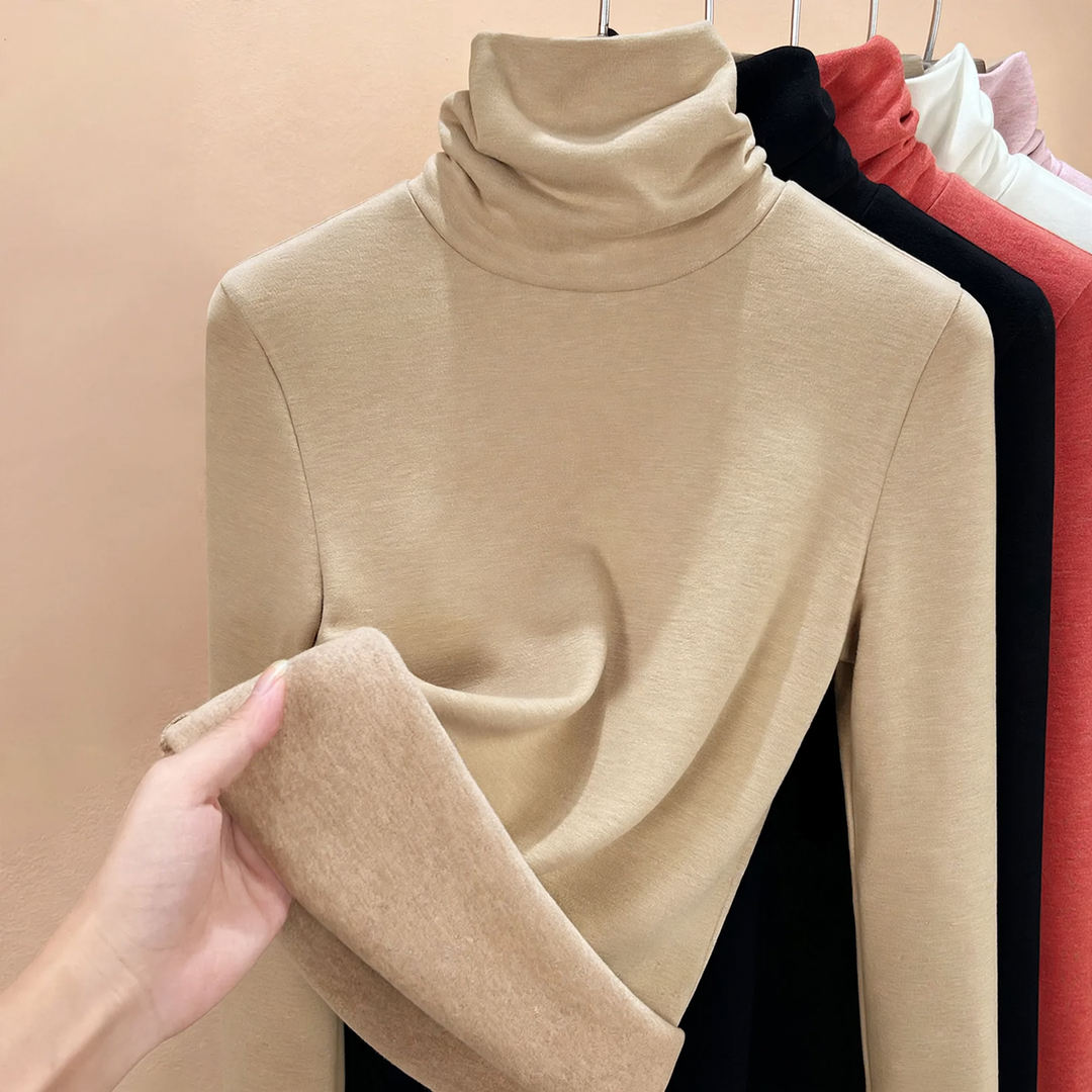 Padded knitted sweater with high collar