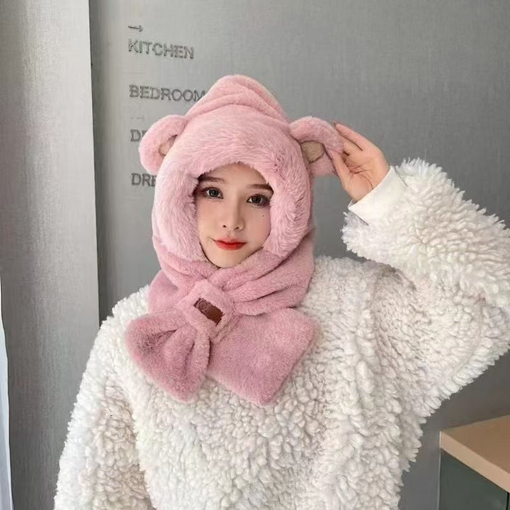 Plush set: hooded scarf and gloves