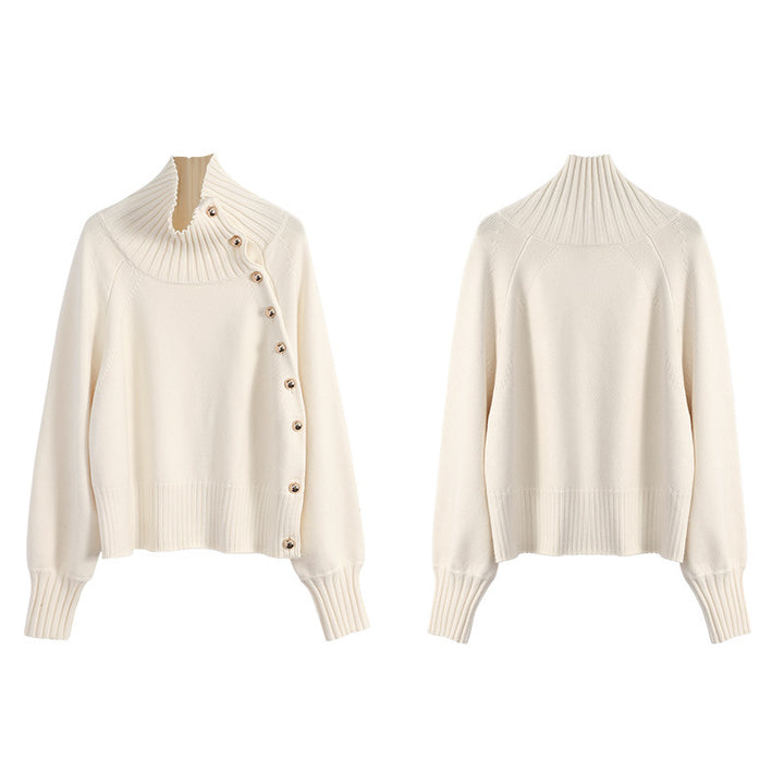 Women's cardigan with roll neck and puff sleeves