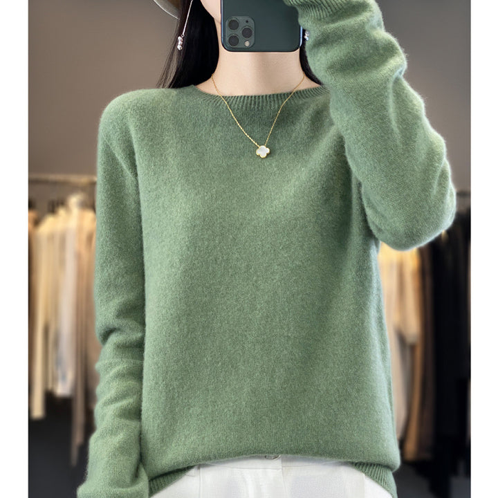 Women's knitted sweater, seamless, crew neck