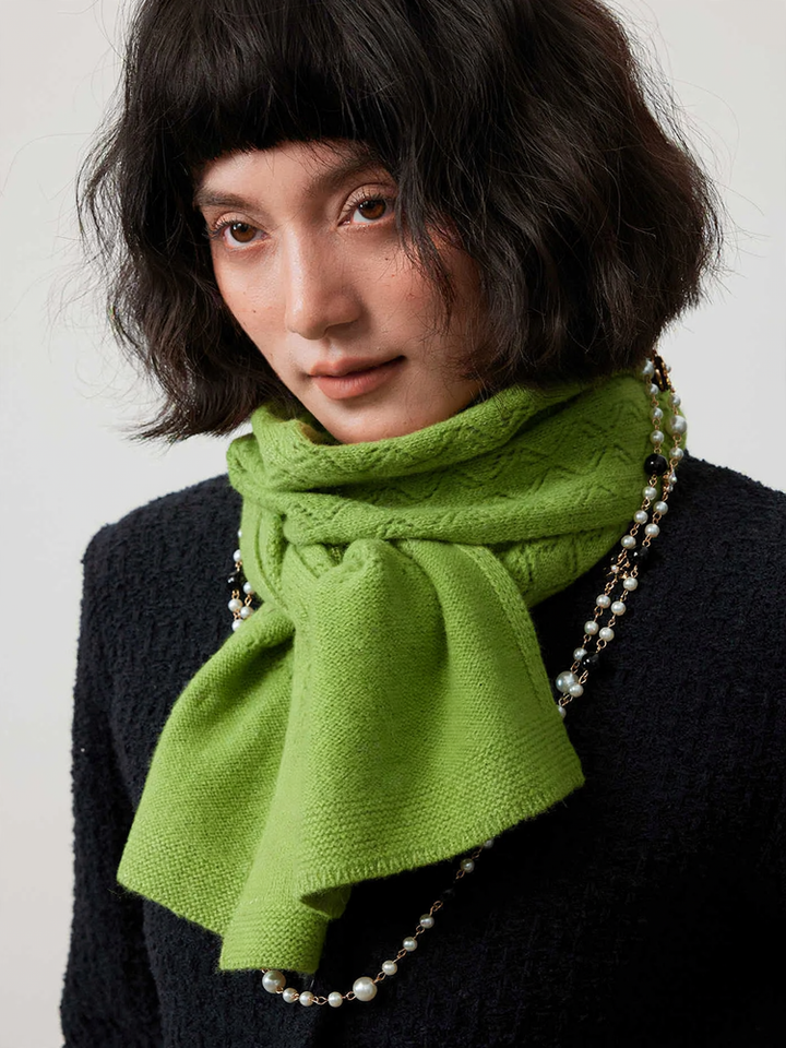 Merino wool scarf with lace detail