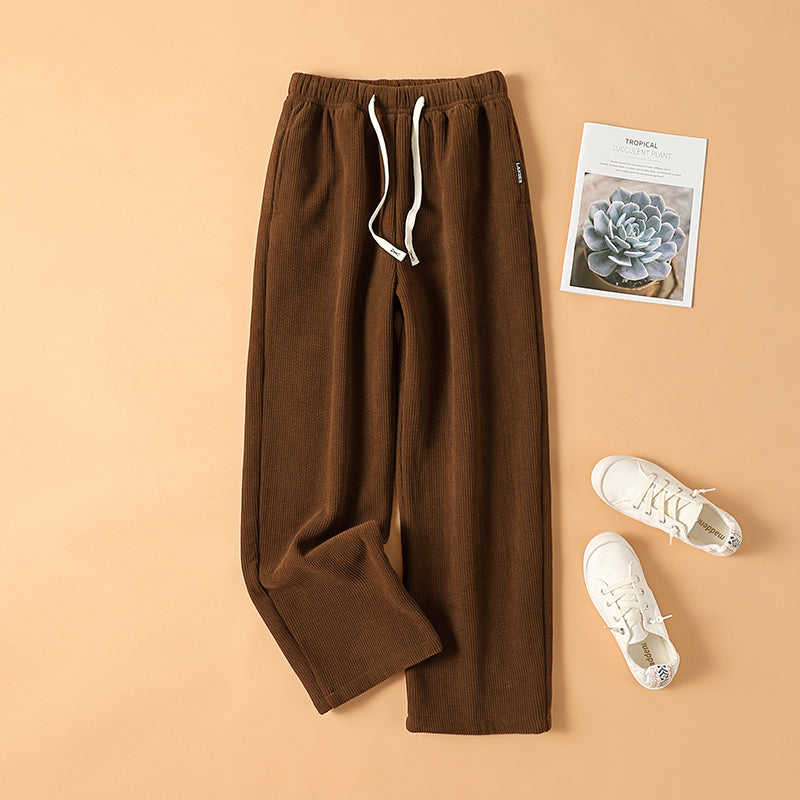 Fleece-lined corduroy pants with high waist