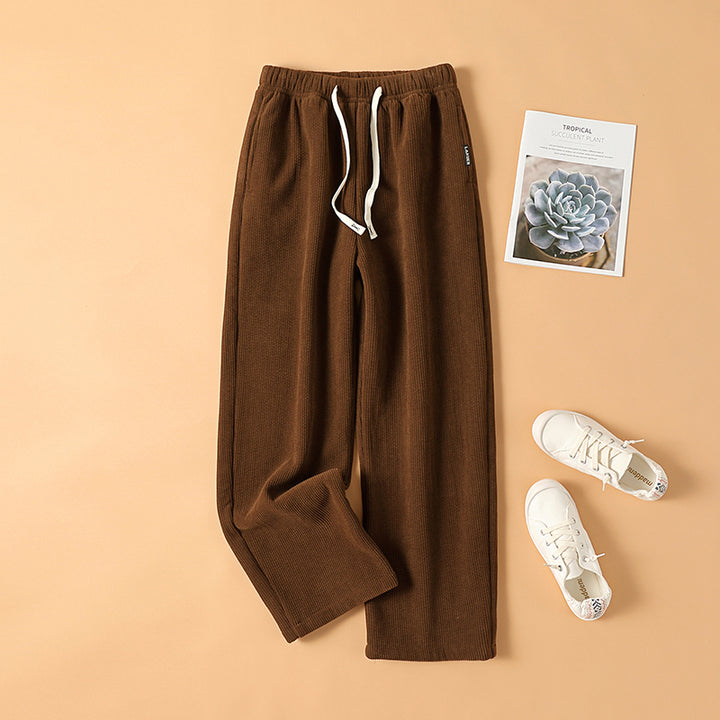 Fleece-lined corduroy pants with high waist