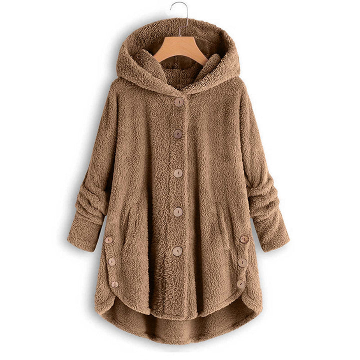 Ladies plush jacket with button placket, asymmetrical