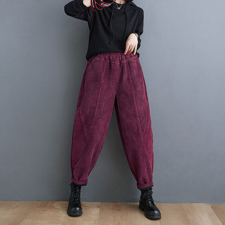 Padded corduroy harem pants for women