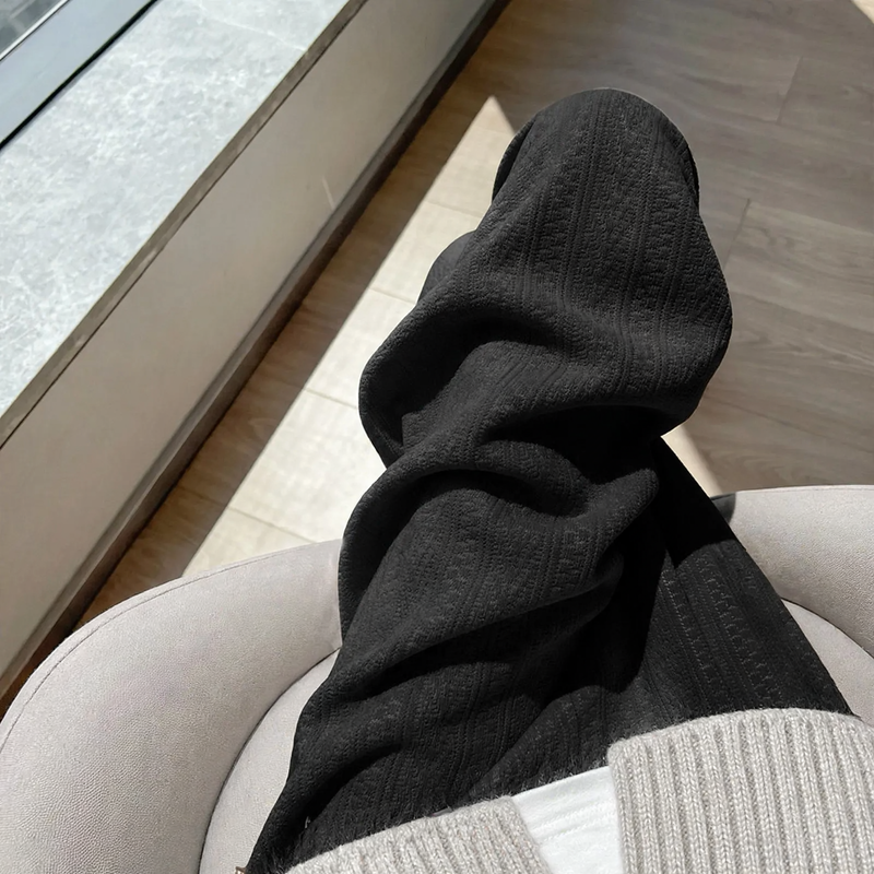 Padded chenille wide pants for women, straight cut