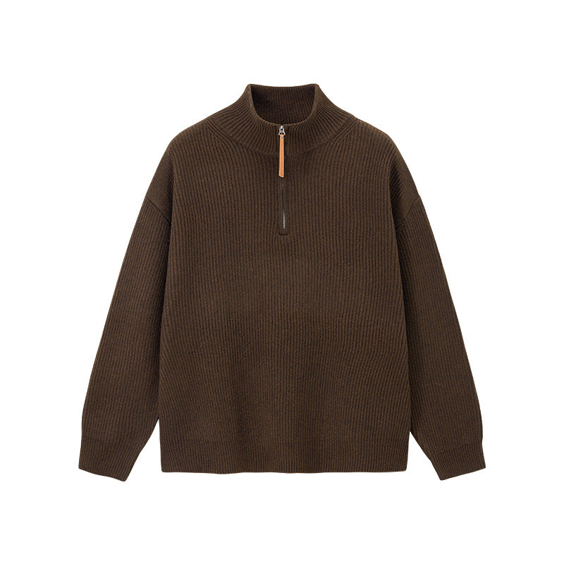 Men's knit pullover with half zipper