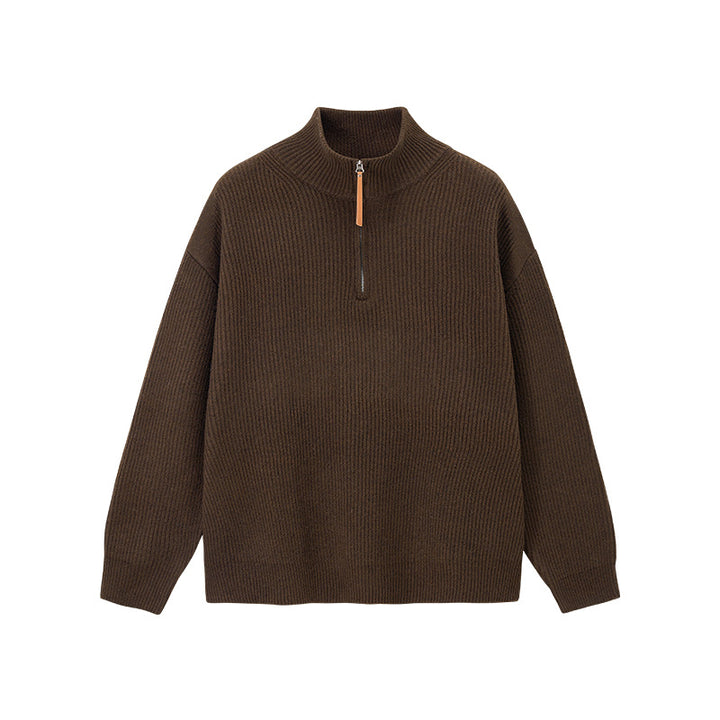 Men's knit pullover with half zipper