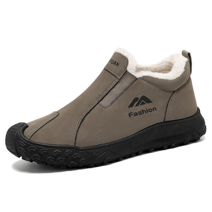 Padded men's winter boots made of suede imitation