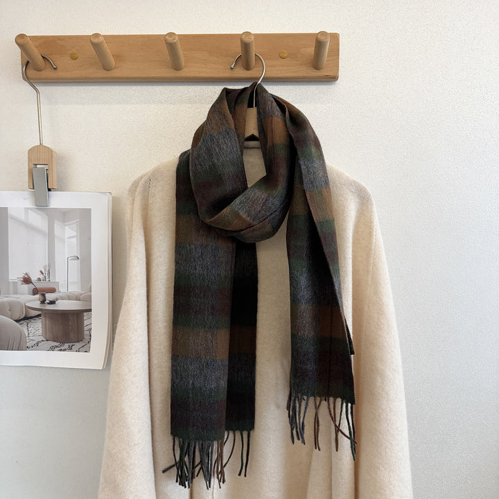 Wool scarf with check pattern, 100% wool, 165x30 cm