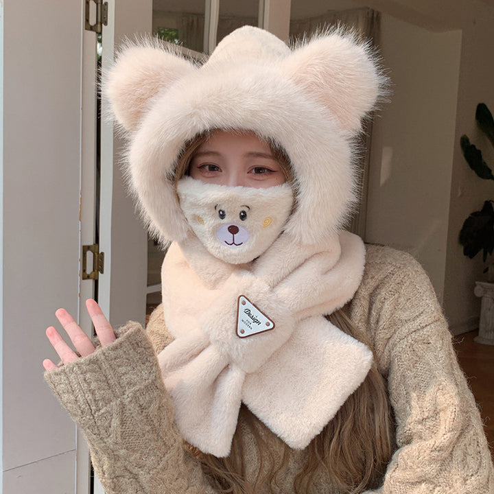 Plush set: Hooded scarf with bear design