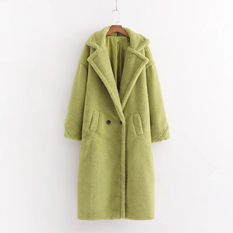 Loose lamb fur imitation coat, long