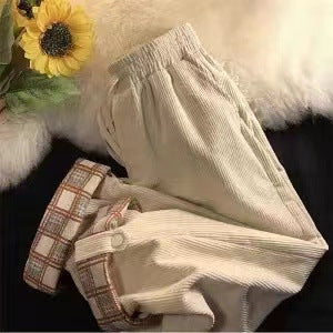 Ladies cord trousers, straight cut, with turn-up