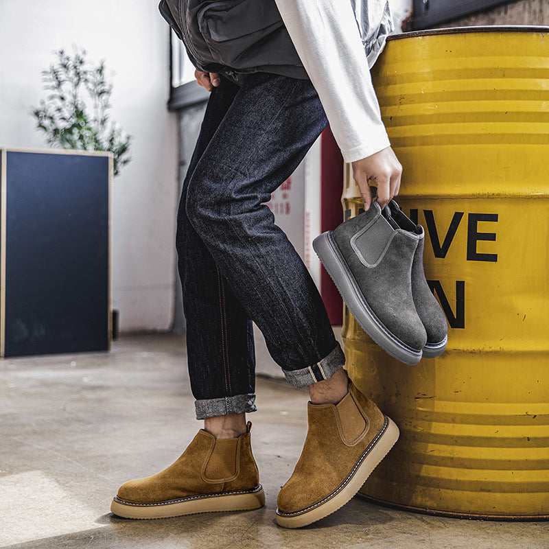 Men's leather boots, suede look, vintage style