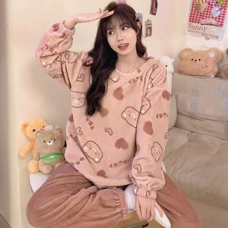 Women's pajamas, flannel, long-sleeved, playful design