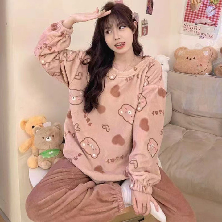 Women's pajamas, flannel, long-sleeved, playful design