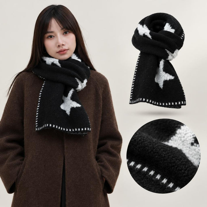 Knitted striped scarf with wool content