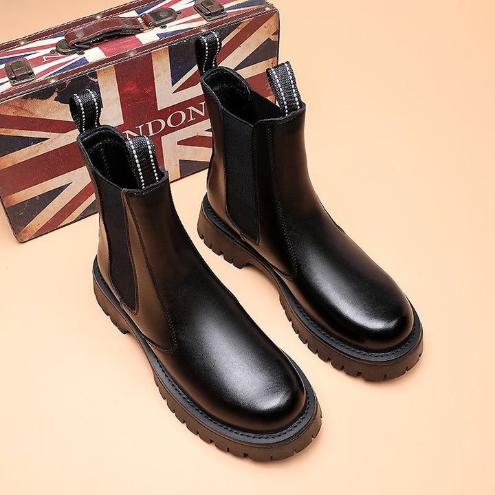 Padded men's leather boots, mid-high shaft