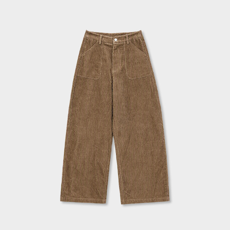 Cord pants with high waistband and wide leg