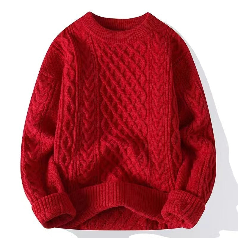 Coarse knit pullover with cable pattern for men