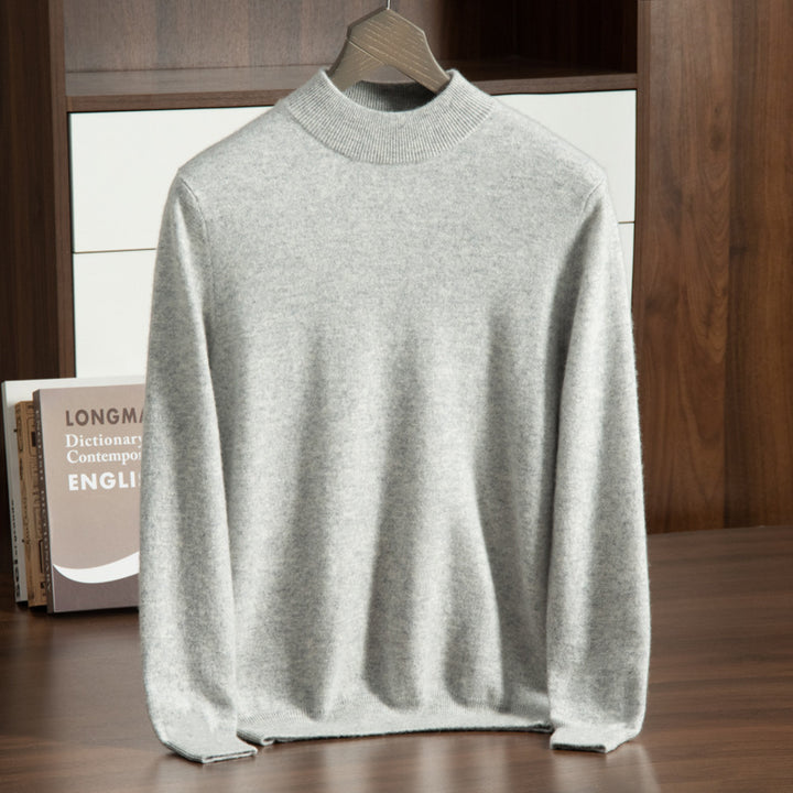Men's wool pullover with stand-up collar, loose and warm