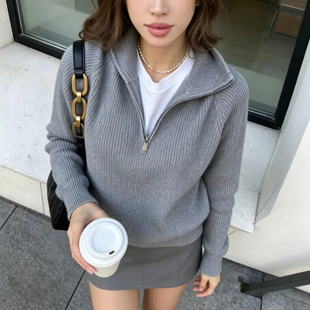 Women’s Sweater, Stand Collar, Half Zip
