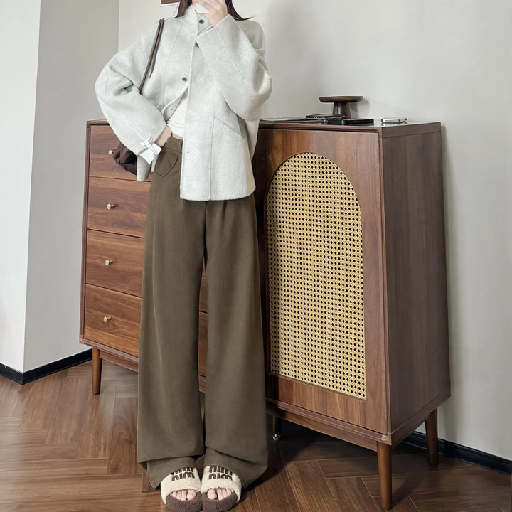 Ladies cord trousers, padded, straight cut, high waist