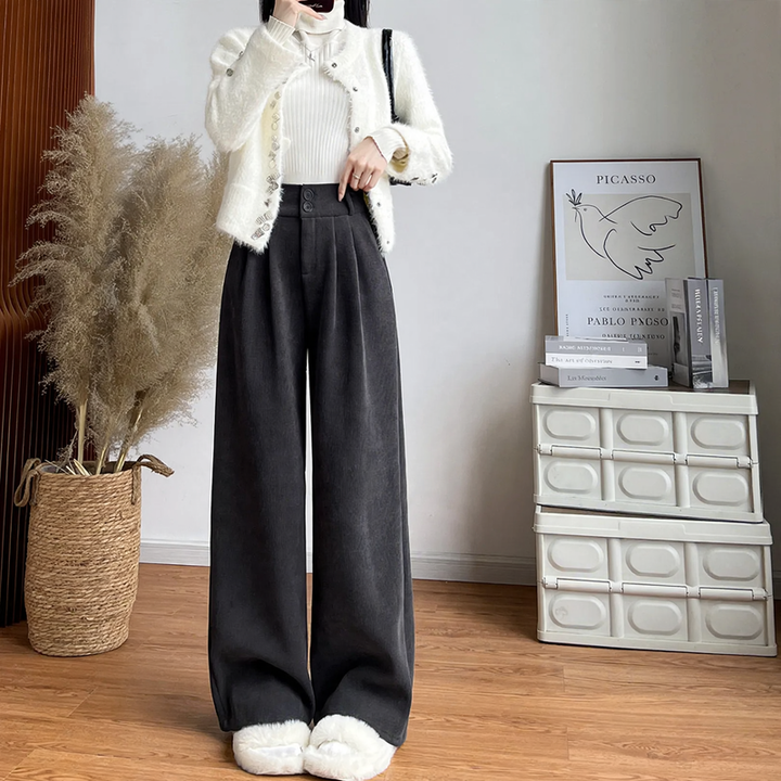 Women's corduroy pants, wide cut, straight fit