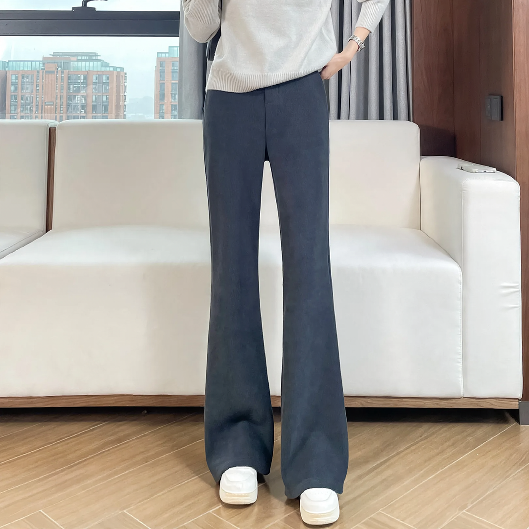 Chenille-flared trousers for women