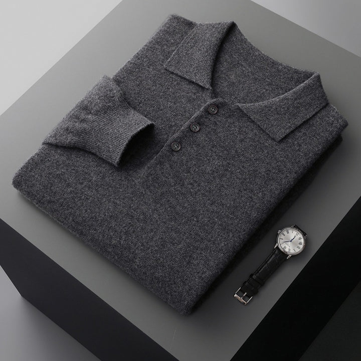 Men's wool sweater, polo collar, long sleeve, 350g