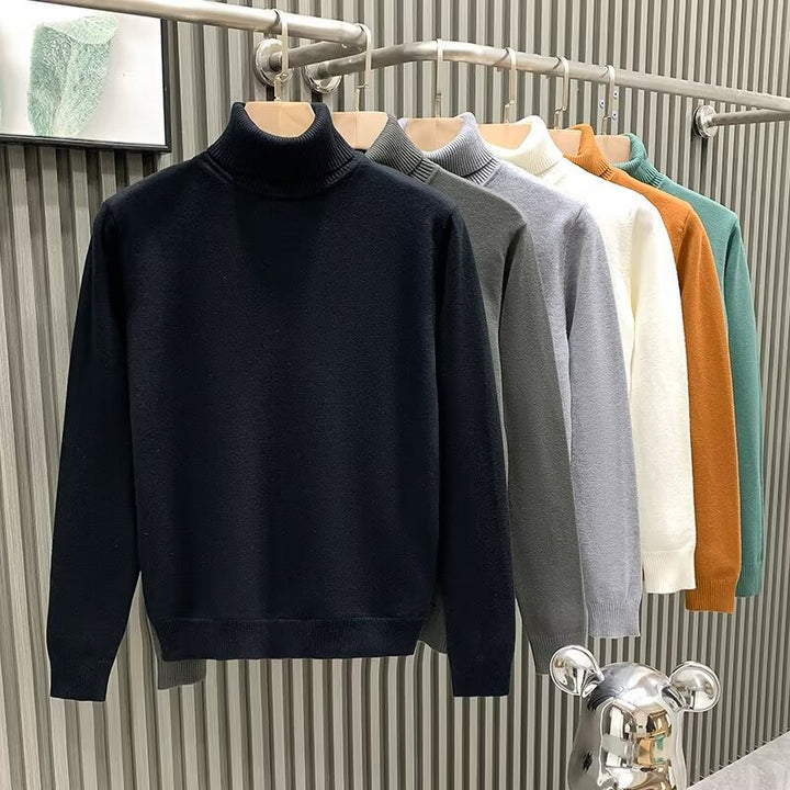 Men's knit sweater with high collar, warm and casual