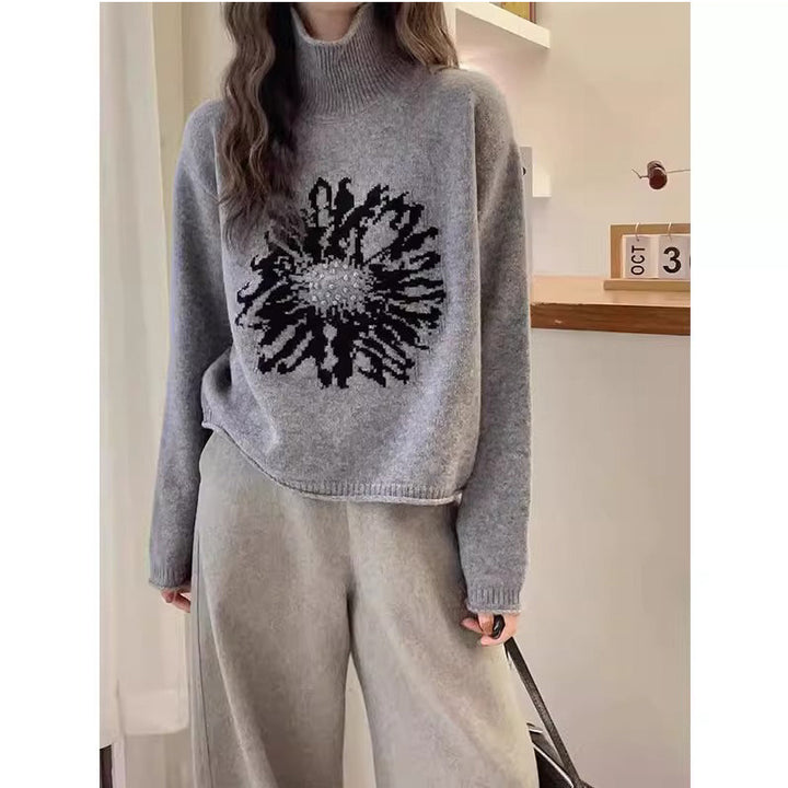 Women's turtleneck sweater, jacquard pattern, loose