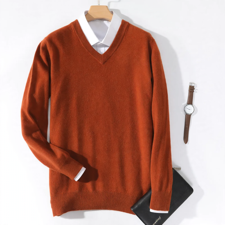 Men's wool pullover with V-neck