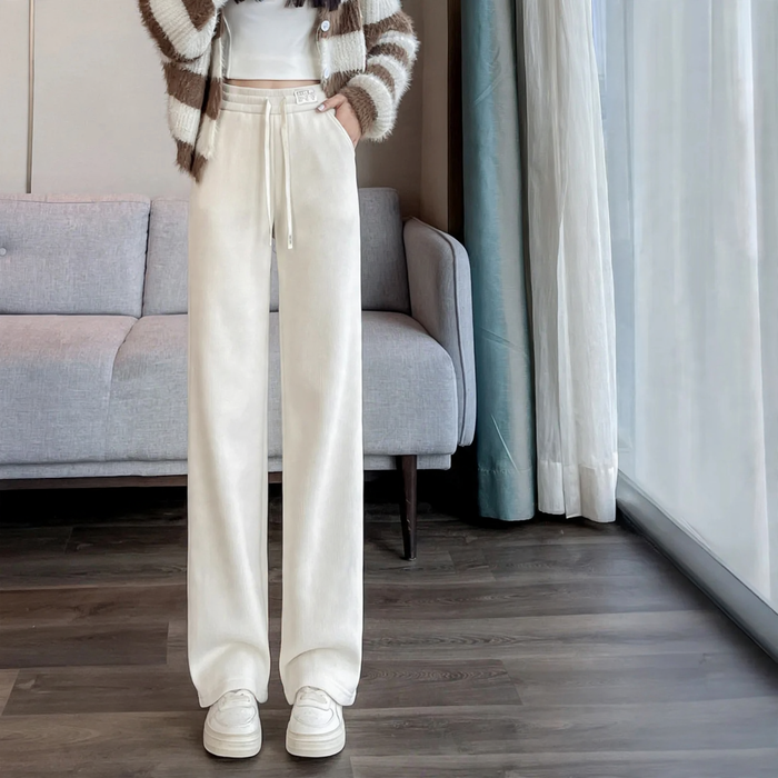 Women's corduroy pants with wide leg, straight cut