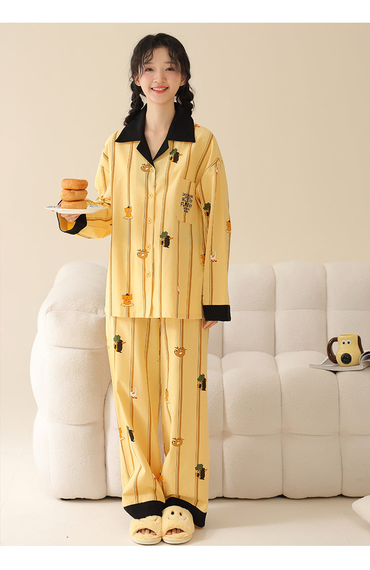 Cotton house suit, brushed, long, cartoon design