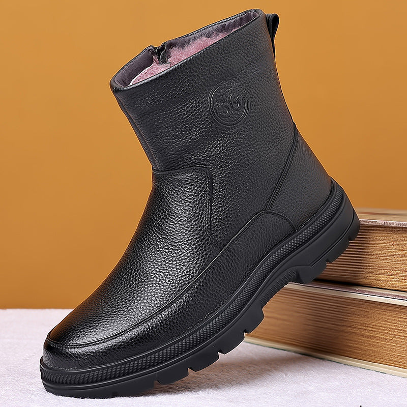 Men's Winter Boots made of Genuine Leather, Lambskin Lining