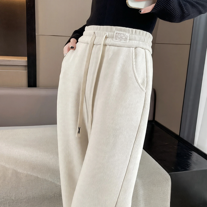 Chenille wide pants for women, straight cut