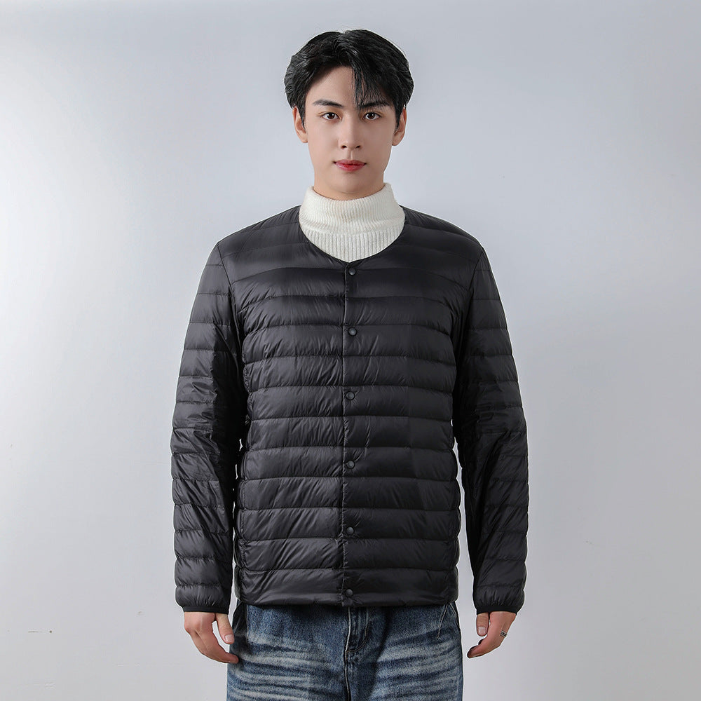 Light men's down jacket, V-neck or round neck
