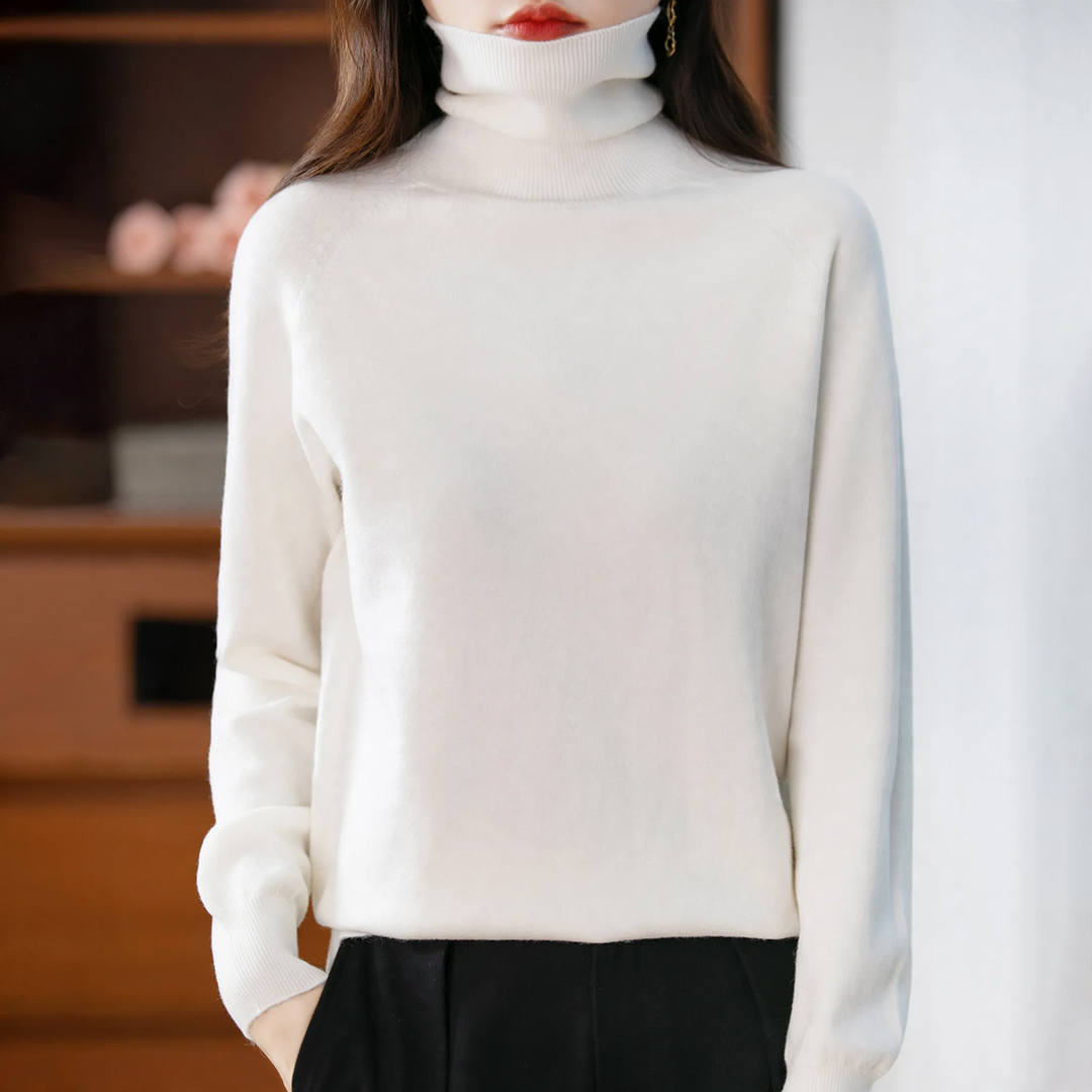 Ladies knit sweater with high collar, loose