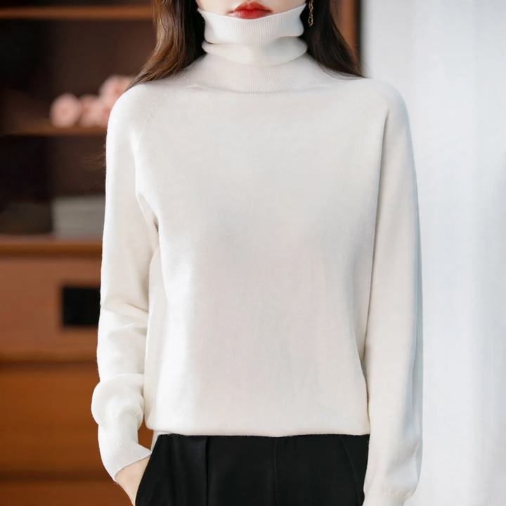 Ladies knit sweater with high collar, loose