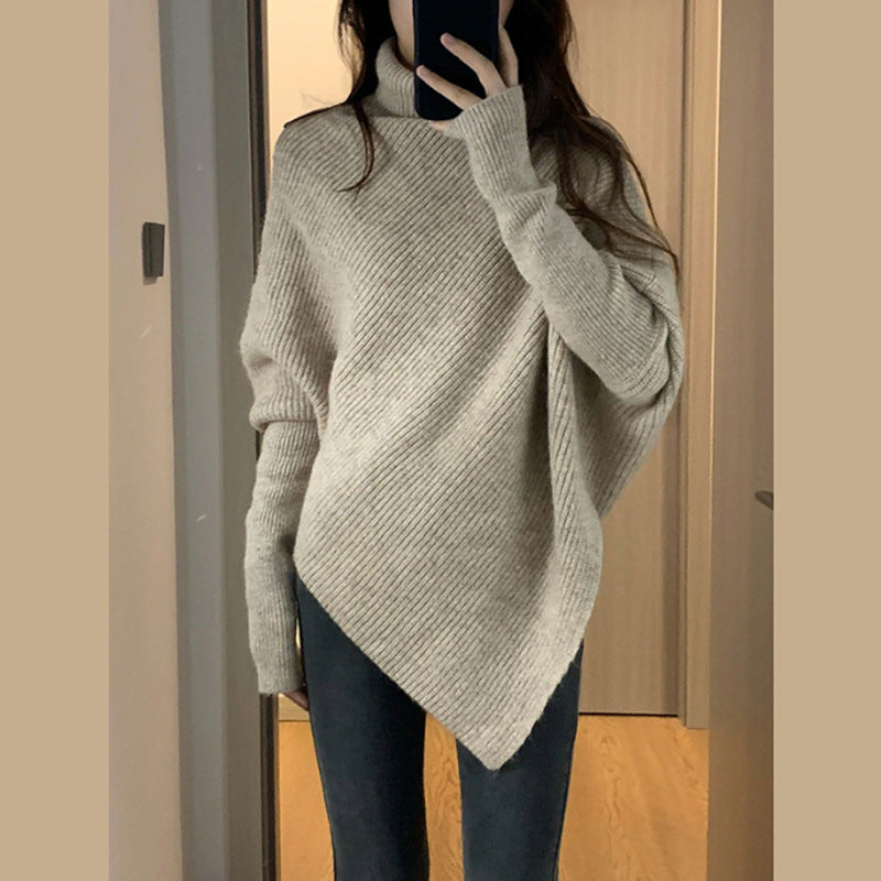 Women's turtleneck sweater with irregular hem